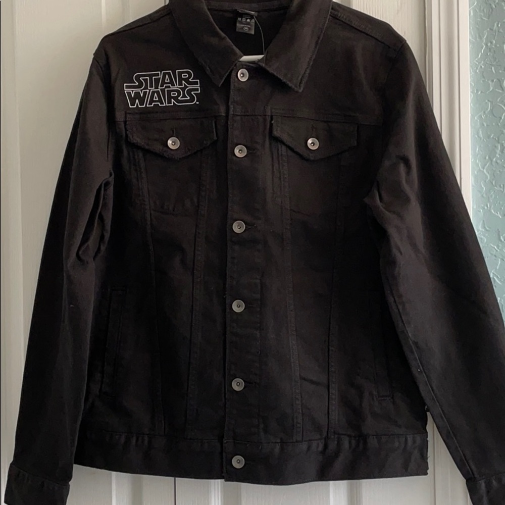 Star Wars Luke Leia Darth black denim jacket Size M - Picture 2 of 16